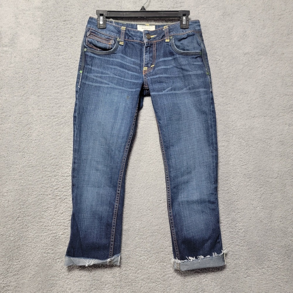 Taverniti Blue Denim Jeans‎ Cropped Cuffed Womens Embroidered Pockets Size 26